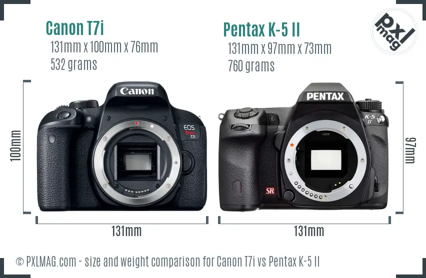 Canon T7i vs Pentax K-5 II size comparison Canon T7i vs Pentax K-5 II size comparison