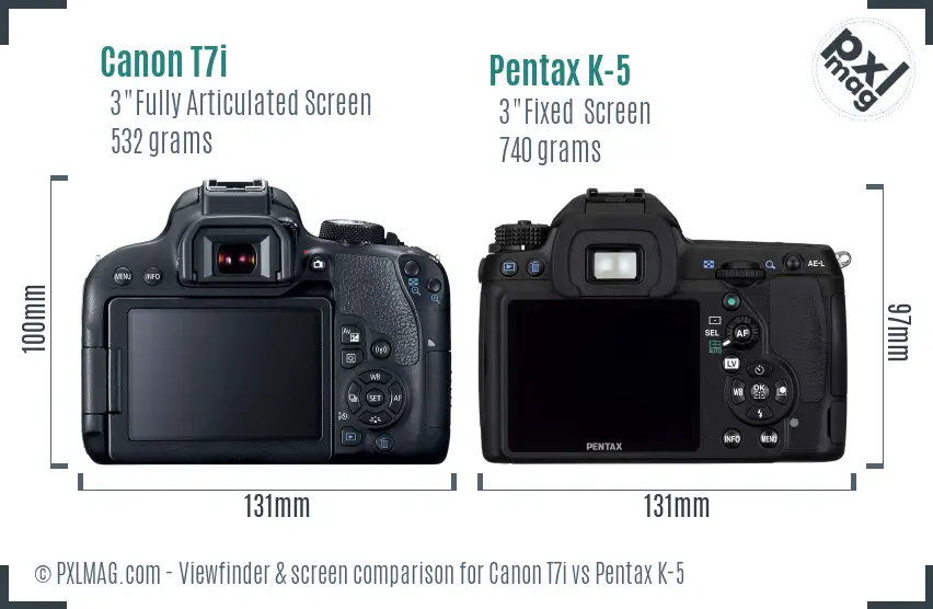 Canon T7i vs Pentax K-5 Screen and Viewfinder comparison