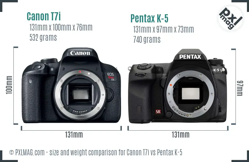 Canon T7i vs Pentax K-5 size comparison