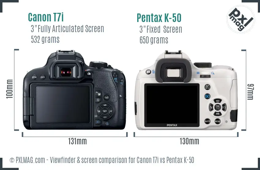 Canon T7i vs Pentax K-50 Screen and Viewfinder comparison