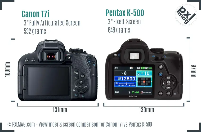 Canon T7i vs Pentax K-500 Screen and Viewfinder comparison