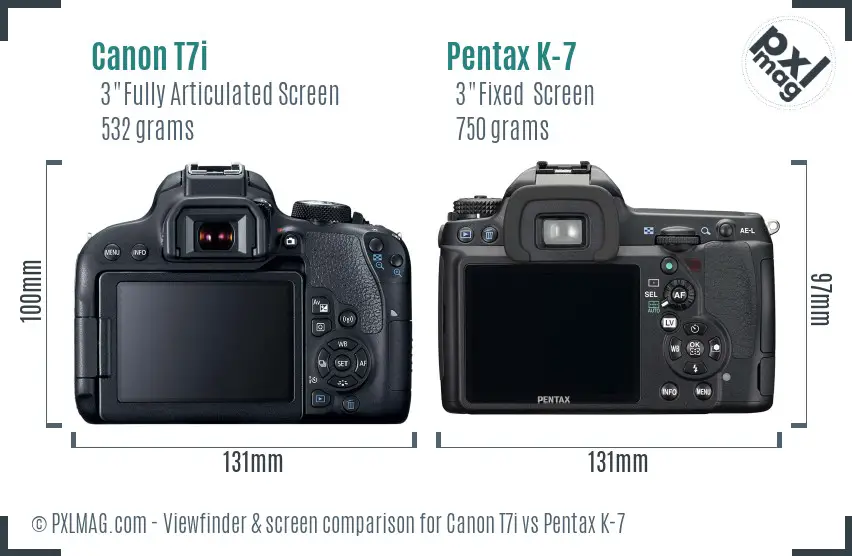 Canon T7i vs Pentax K-7 Screen and Viewfinder comparison