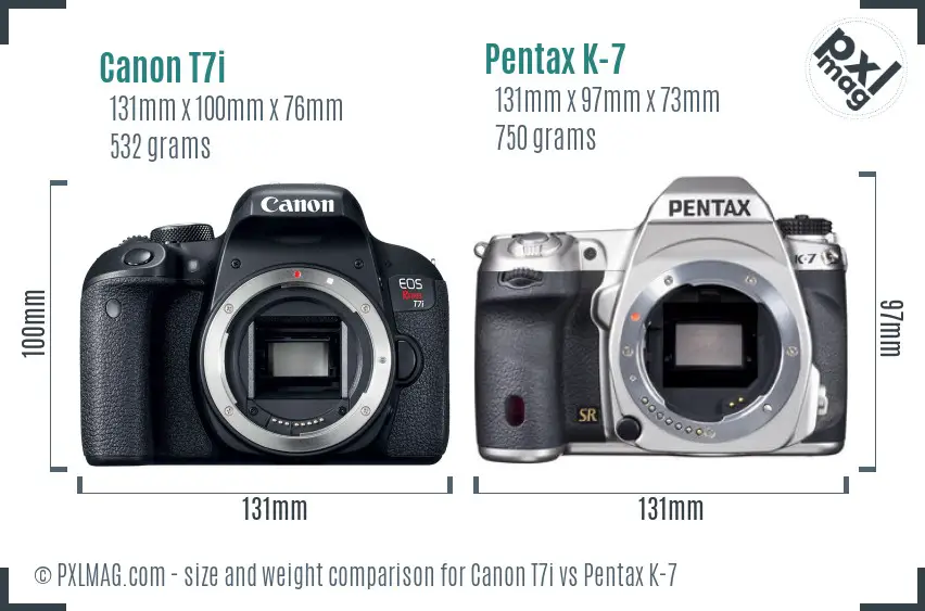 Canon T7i vs Pentax K-7 size comparison