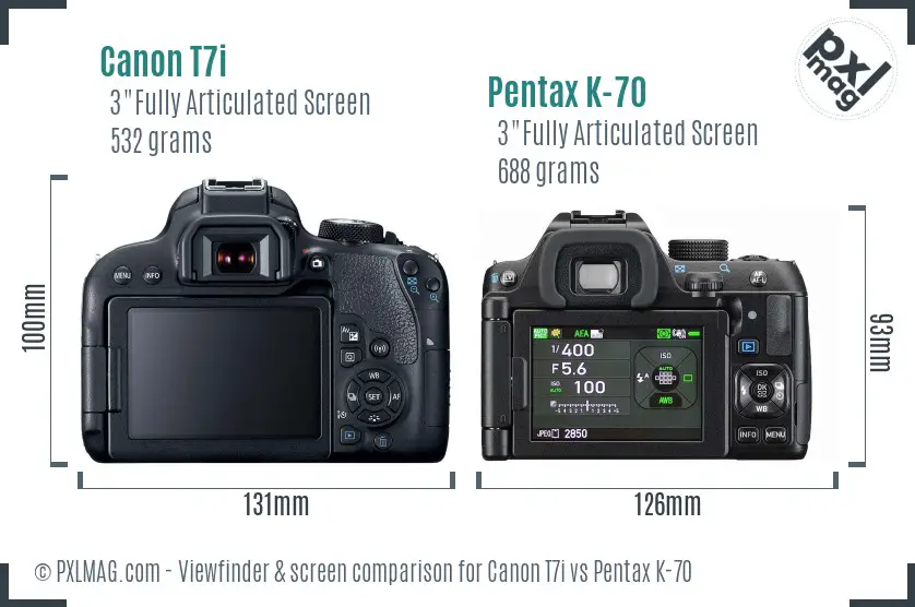 Canon T7i vs Pentax K-70 Screen and Viewfinder comparison