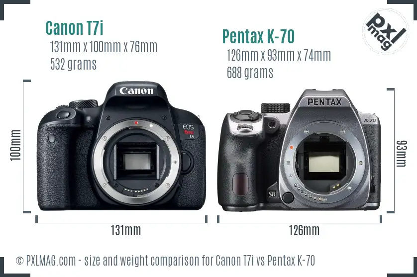 Canon T7i vs Pentax K-70 size comparison