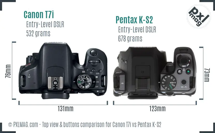 Canon T7i vs Pentax K-S2 top view buttons comparison