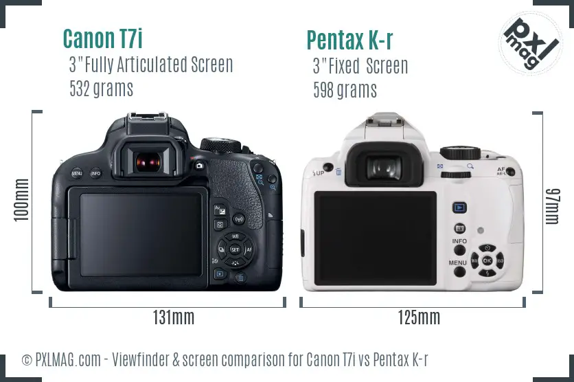 Canon T7i vs Pentax K-r Screen and Viewfinder comparison