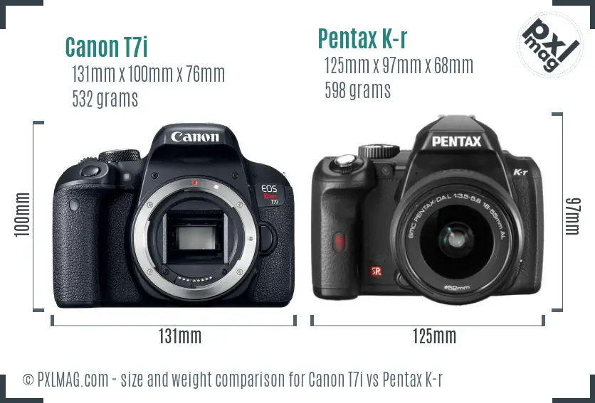 Canon T7i vs Pentax K-r size comparison