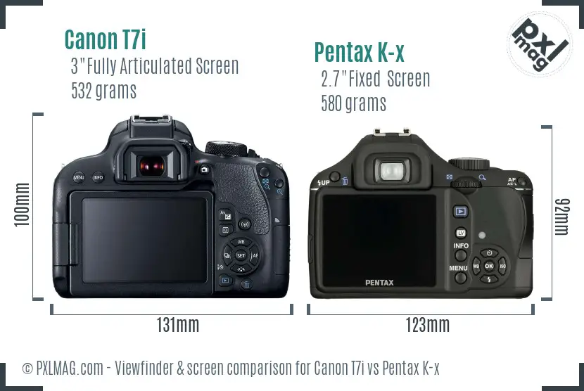 Canon T7i vs Pentax K-x Screen and Viewfinder comparison