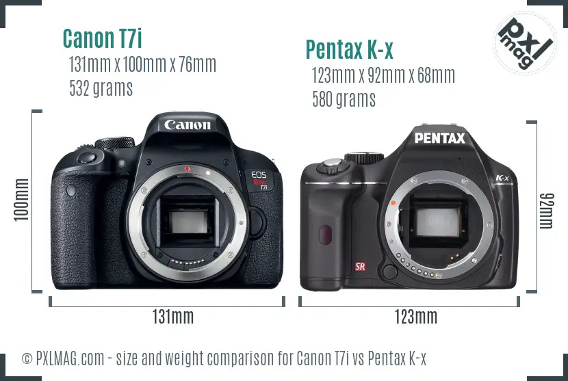 Canon T7i vs Pentax K-x size comparison