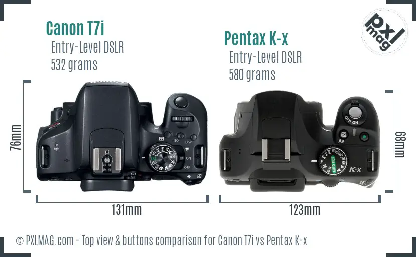 Canon T7i vs Pentax K-x top view buttons comparison