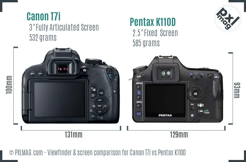 Canon T7i vs Pentax K110D Screen and Viewfinder comparison