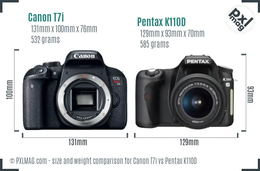 Canon T7i vs Pentax K110D size comparison