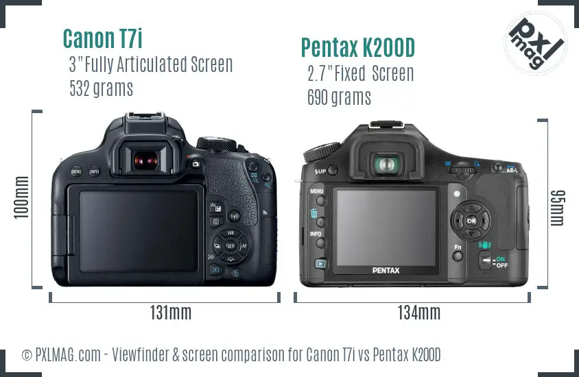 Canon T7i vs Pentax K200D Screen and Viewfinder comparison