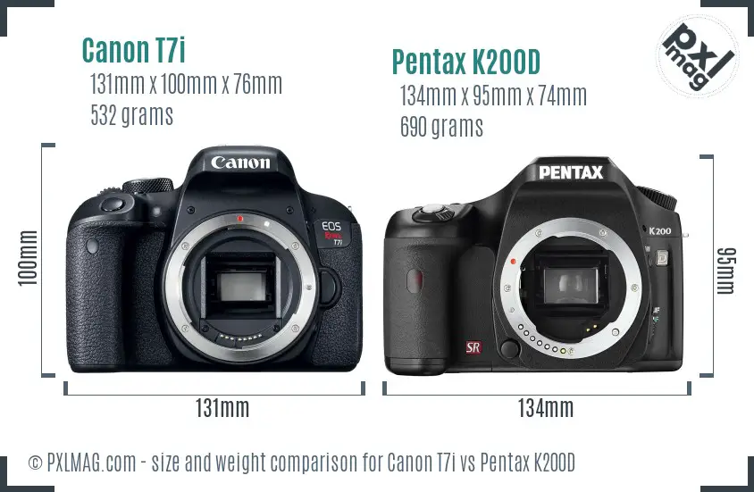 Canon T7i vs Pentax K200D size comparison