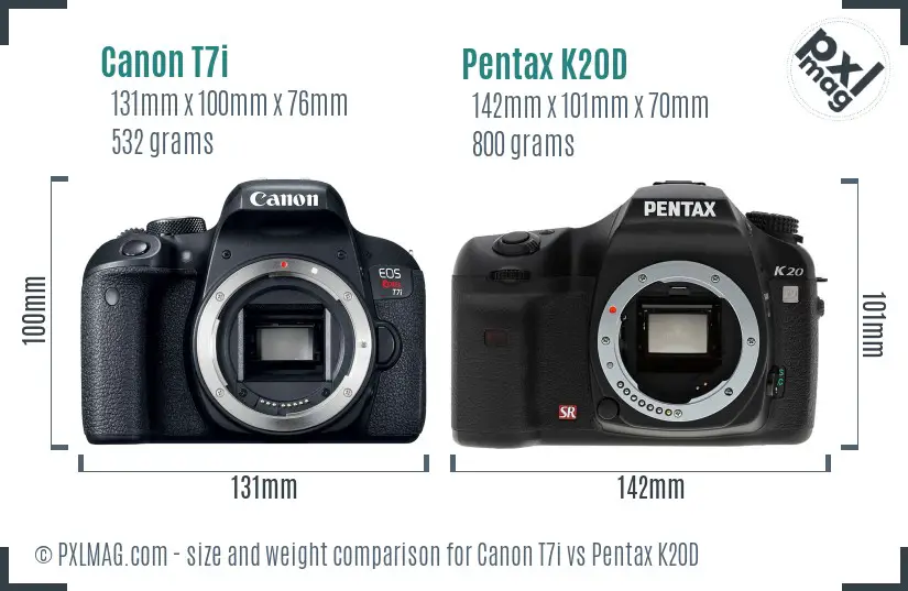 Canon T7i vs Pentax K20D size comparison