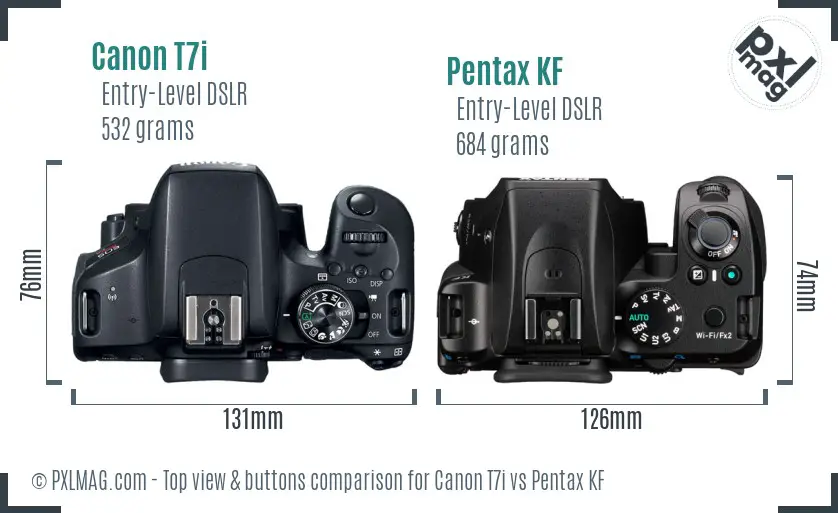 Canon T7i vs Pentax KF top view buttons comparison