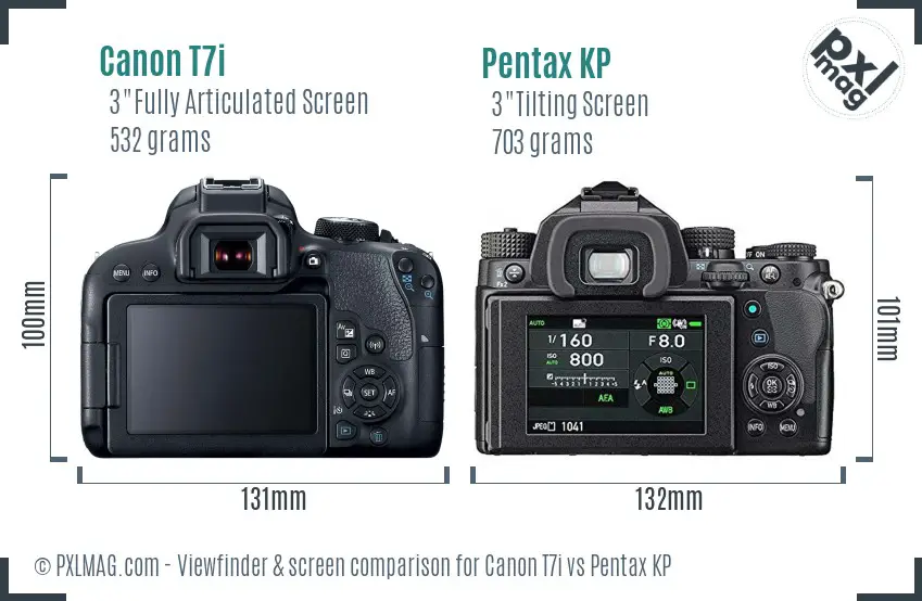 Canon T7i vs Pentax KP Screen and Viewfinder comparison