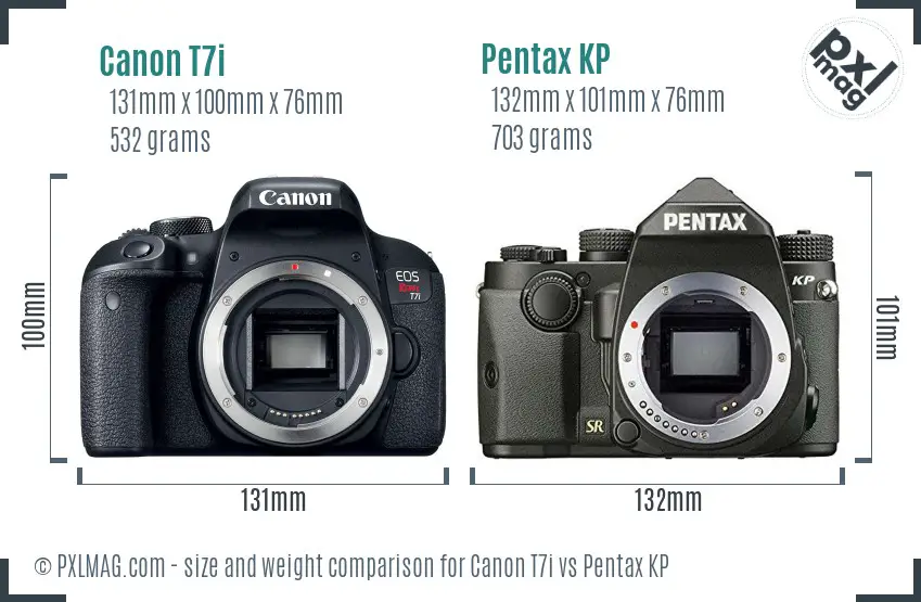 Canon T7i vs Pentax KP size comparison