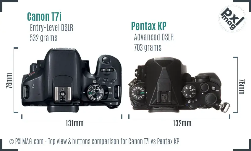 Canon T7i vs Pentax KP top view buttons comparison