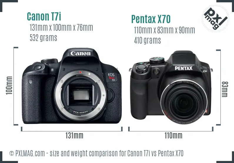 Canon T7i vs Pentax X70 size comparison