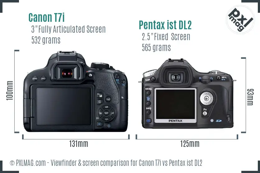 Canon T7i vs Pentax ist DL2 Screen and Viewfinder comparison