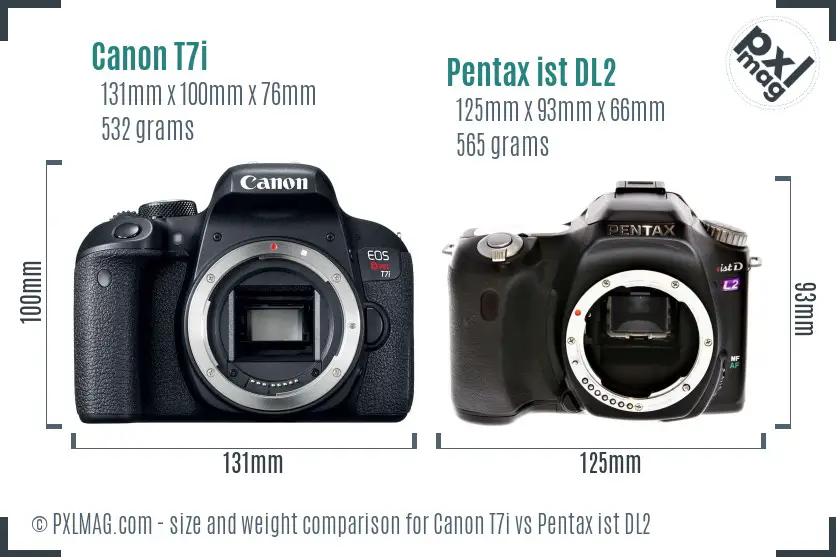 Canon T7i vs Pentax ist DL2 size comparison