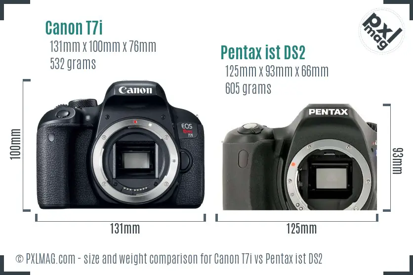 Canon T7i vs Pentax ist DS2 size comparison