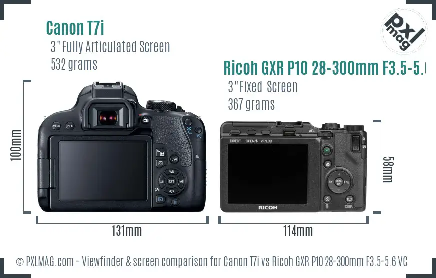 Canon T7i vs Ricoh GXR P10 28-300mm F3.5-5.6 VC Screen and Viewfinder comparison