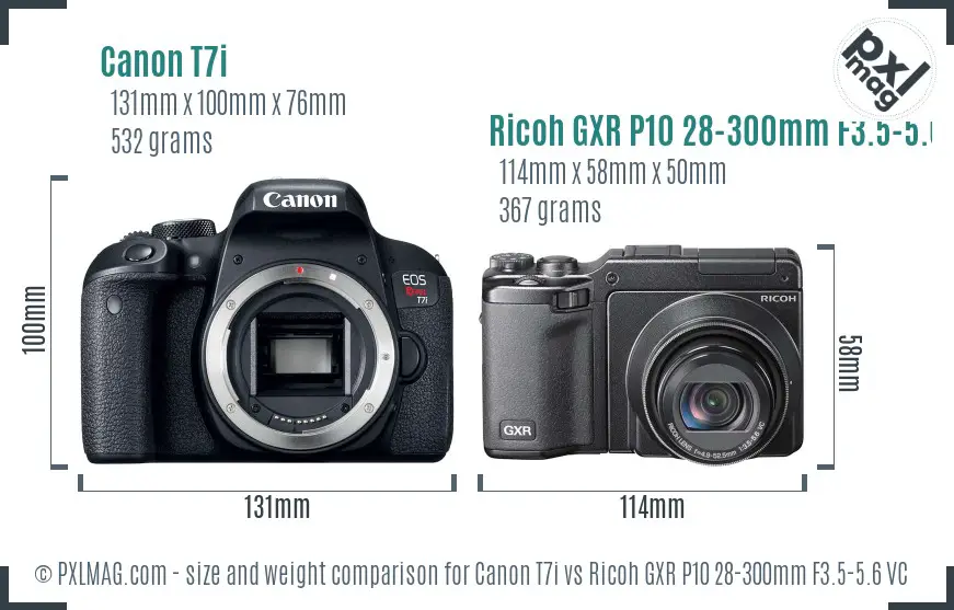 Canon T7i vs Ricoh GXR P10 28-300mm F3.5-5.6 VC size comparison