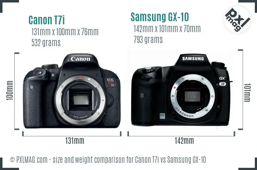 Canon T7i vs Samsung GX-10 size comparison