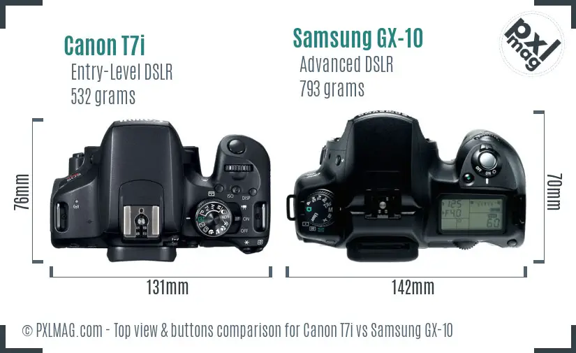 Canon T7i vs Samsung GX-10 top view buttons comparison