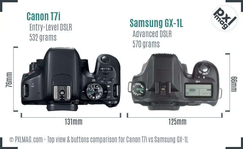 Canon T7i vs Samsung GX-1L top view buttons comparison
