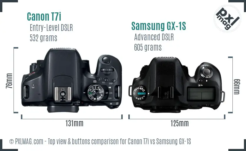 Canon T7i vs Samsung GX-1S top view buttons comparison