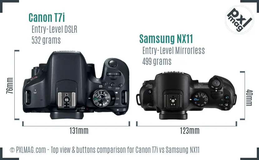 Canon T7i vs Samsung NX11 top view buttons comparison