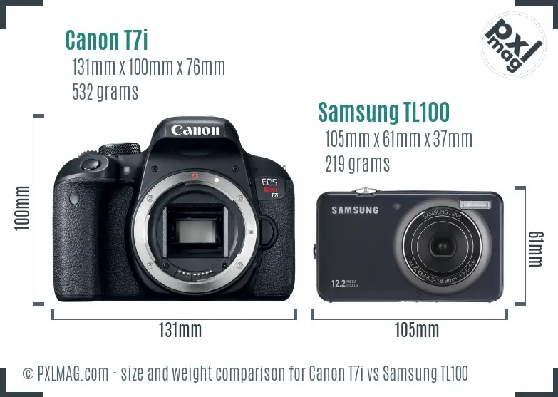 Canon T7i vs Samsung TL100 size comparison
