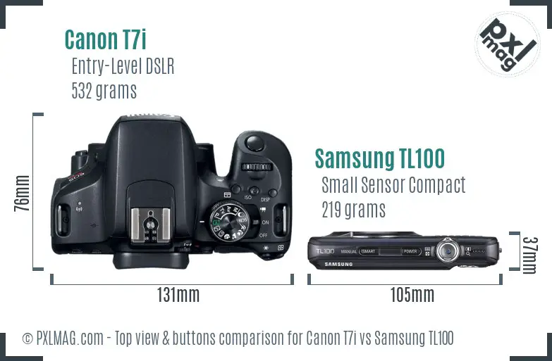 Canon T7i vs Samsung TL100 top view buttons comparison