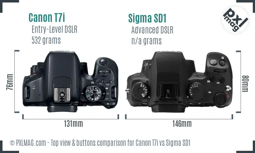 Canon T7i vs Sigma SD1 top view buttons comparison