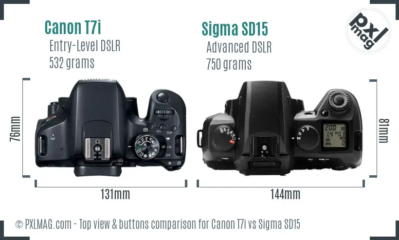 Canon T7i vs Sigma SD15 top view buttons comparison