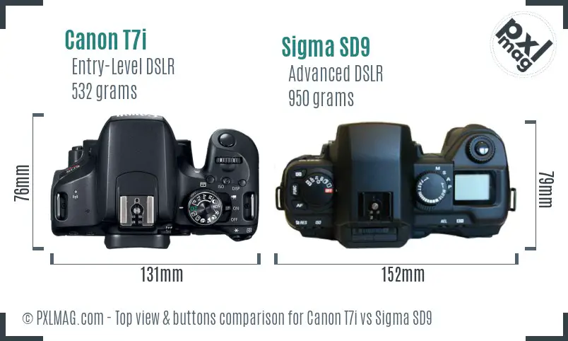 Canon T7i vs Sigma SD9 top view buttons comparison