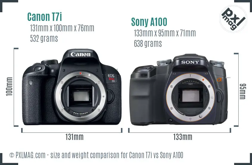 Canon T7i vs Sony A100 size comparison