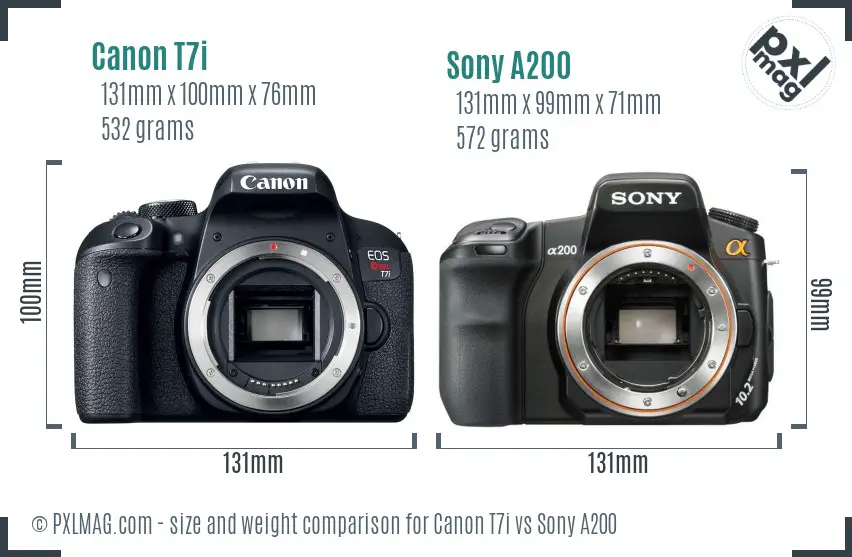 Canon T7i vs Sony A200 size comparison