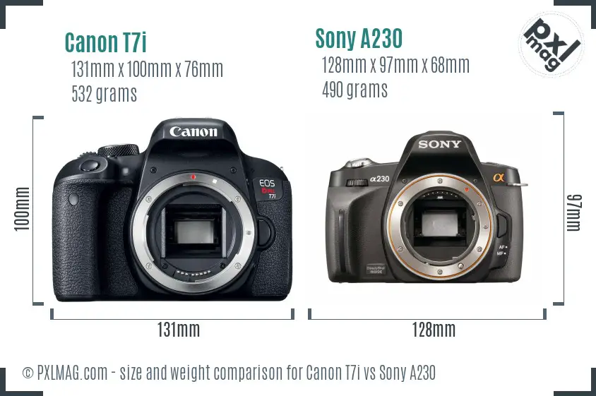 Canon T7i vs Sony A230 size comparison