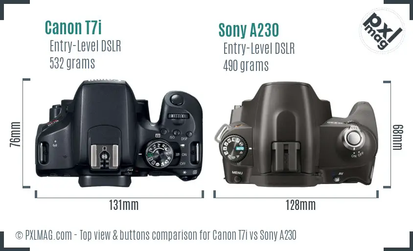 Canon T7i vs Sony A230 top view buttons comparison