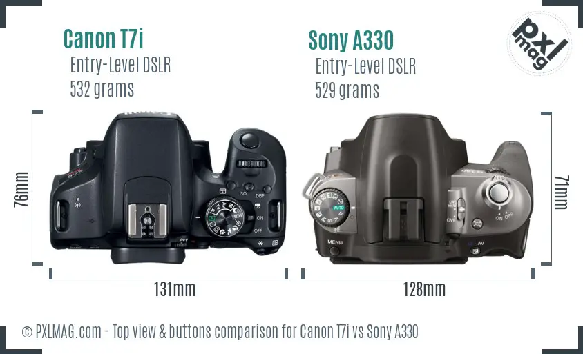 Canon T7i vs Sony A330 top view buttons comparison