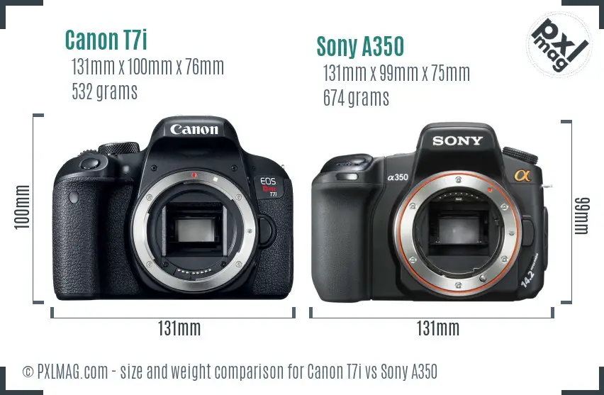 Canon T7i vs Sony A350 size comparison