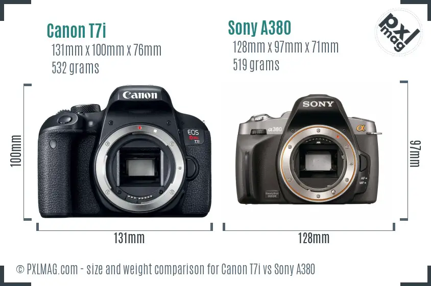 Canon T7i vs Sony A380 size comparison