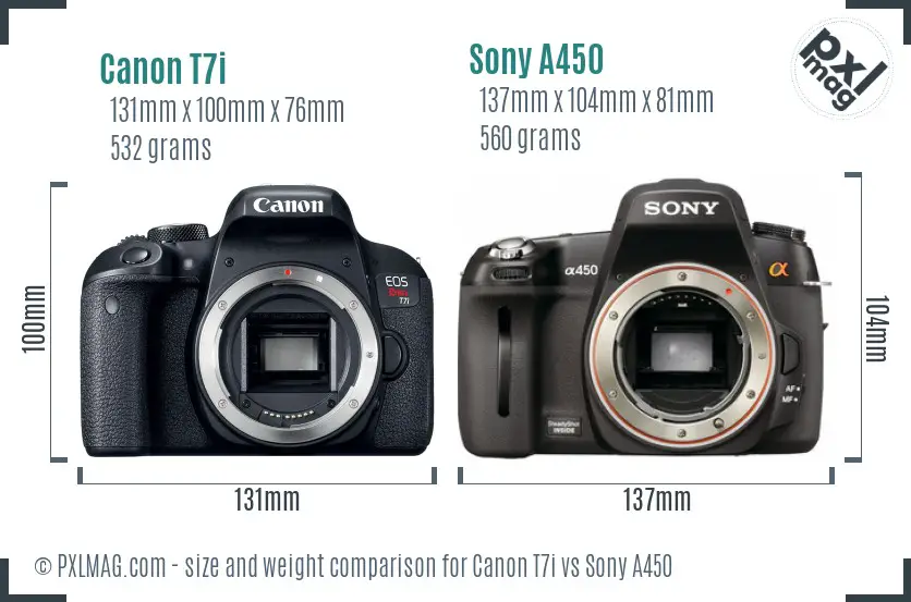 Canon T7i vs Sony A450 size comparison