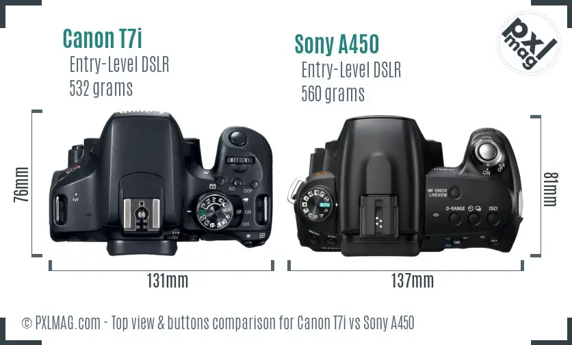Canon T7i vs Sony A450 top view buttons comparison