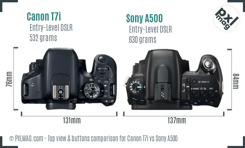 Canon T7i vs Sony A500 top view buttons comparison